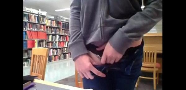  hot nerd masturbates in library